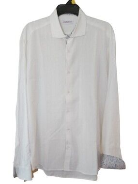 Marcello White Linen Blend Shirt XL Italian Fabric Button Up Contrast Print‎